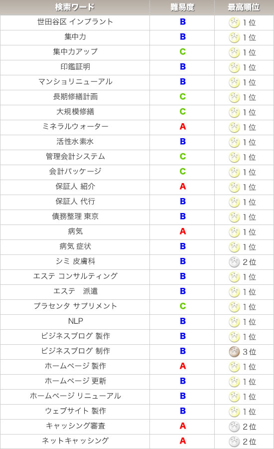 SEO対策の実績